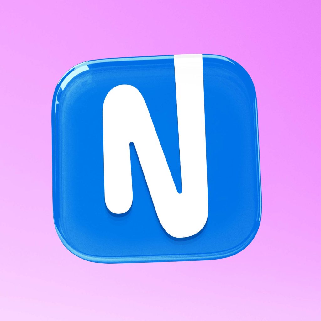 A glossy blue glass podcast app icon for Nirah.