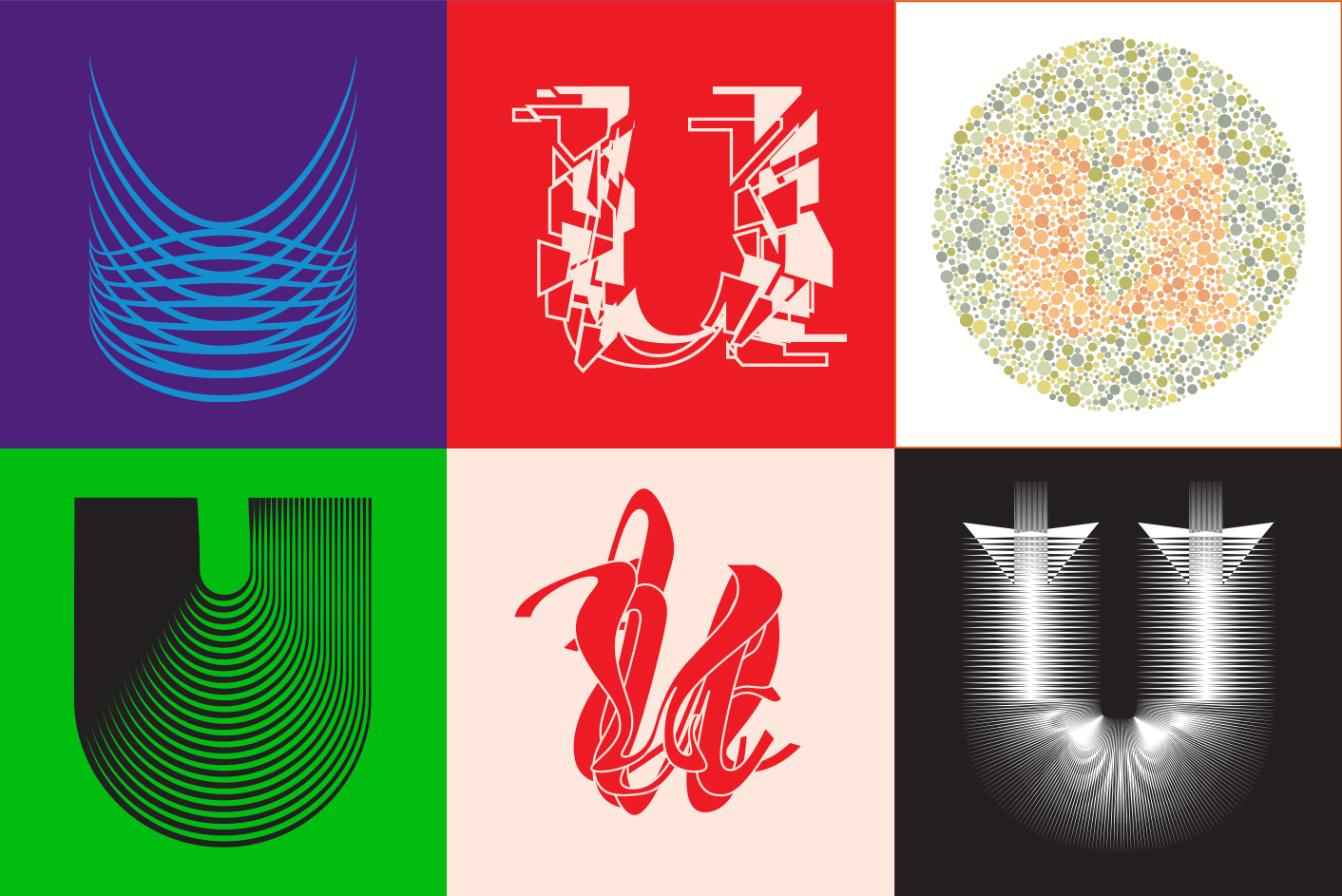 Explorations of abstract digital U-shaped graphics.